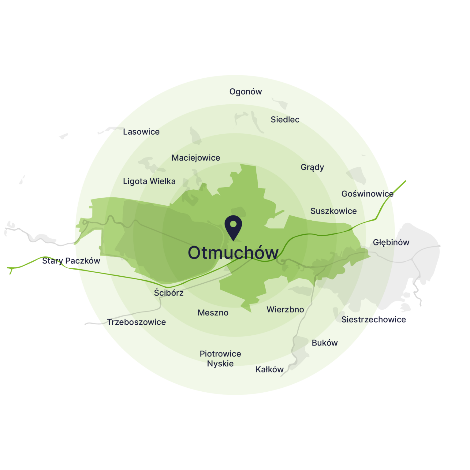 Obszar obsługi kontenerów – mapa, Otmuchów