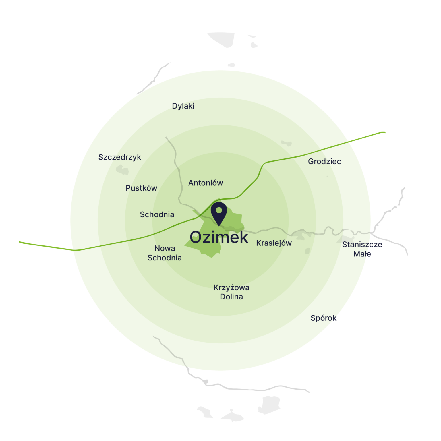 Obszar obsługi kontenerów – mapa, Ozimek