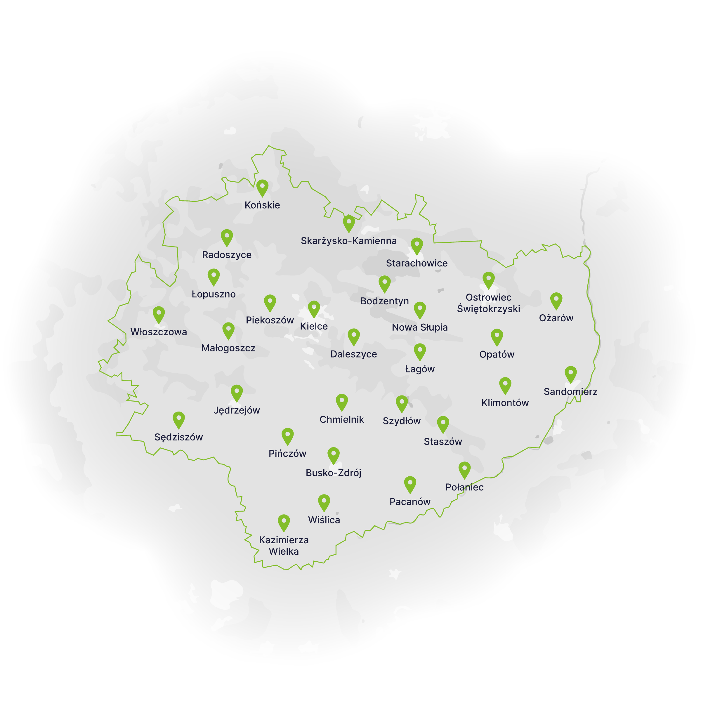 Mapa obszaru obsługi – województwo świętokrzyskie