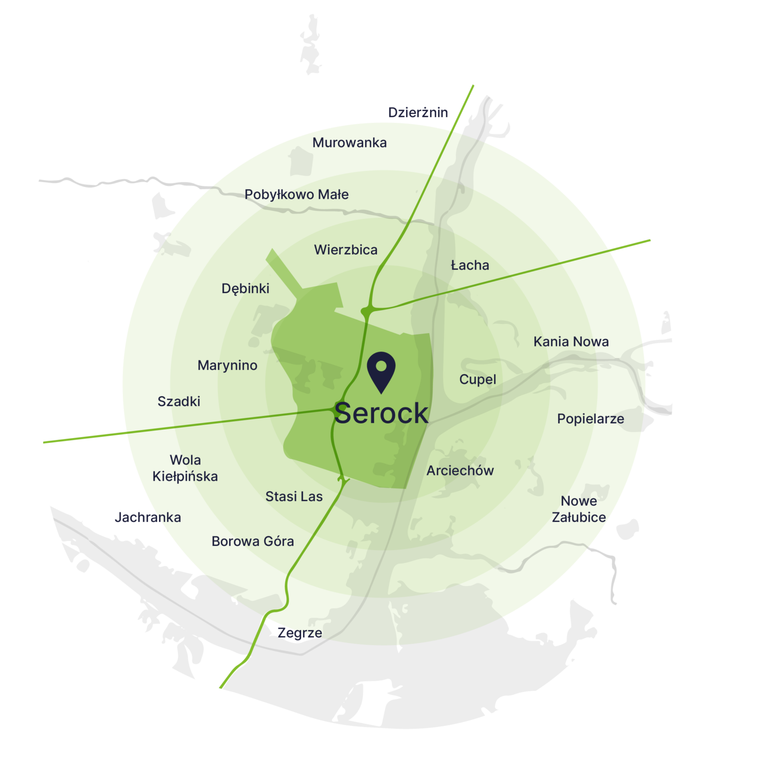 Obszar obsługi kontenerów – mapa, Serock