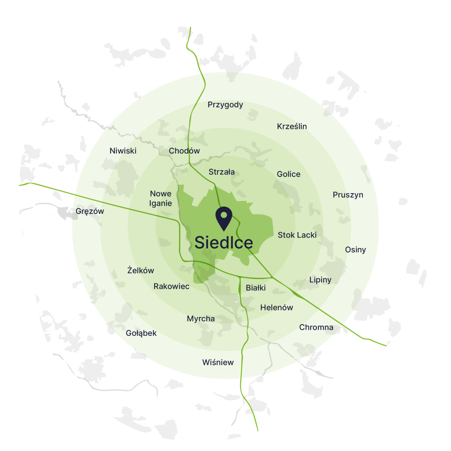 Obszar obsługi kontenerów – mapa, Siedlce