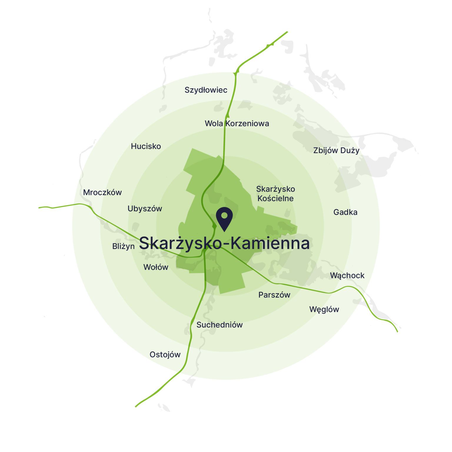 Obszar obsługi kontenerów – mapa, Skarżysko-Kamienna