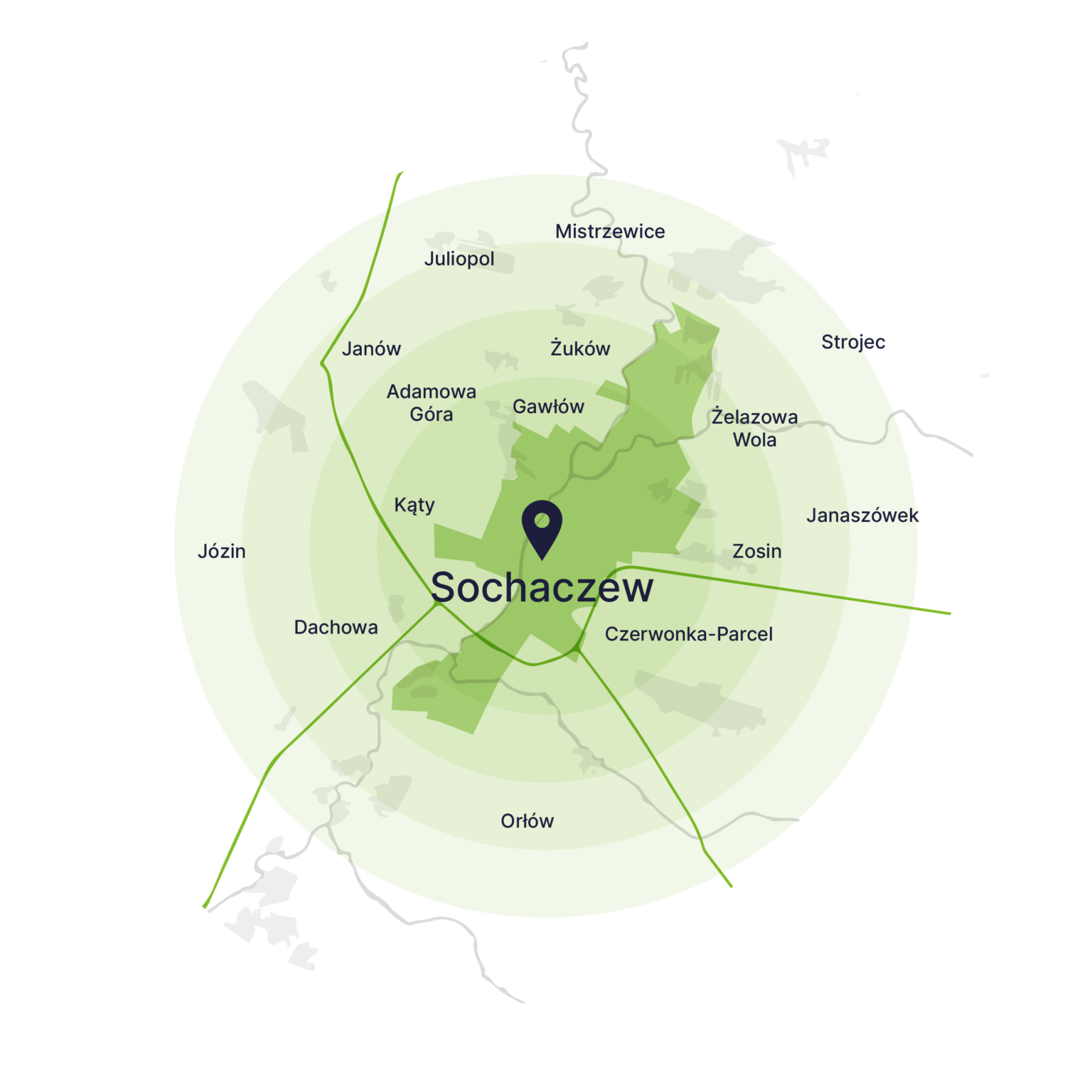 Obszar obsługi kontenerów – mapa, Sochaczew
