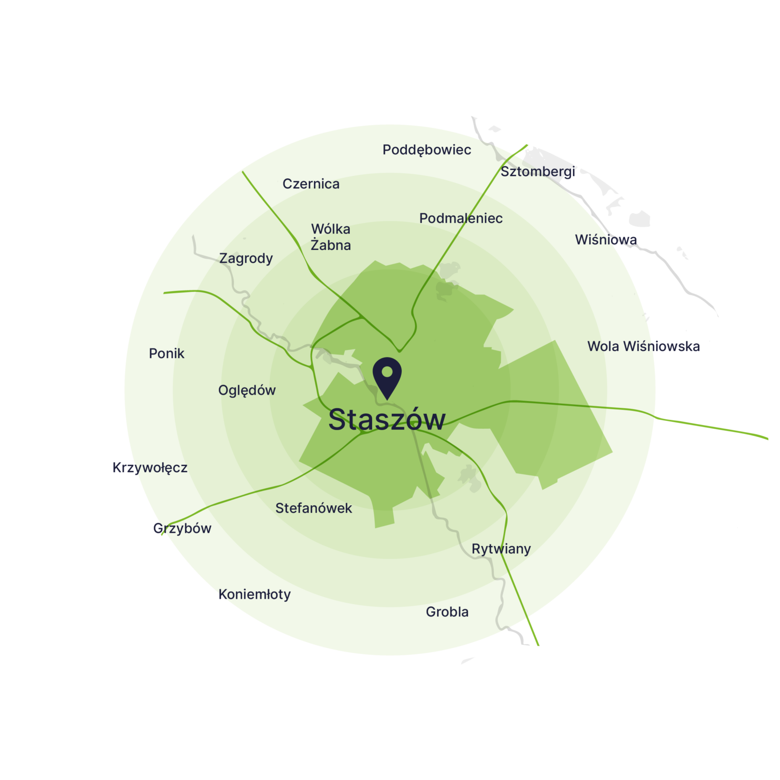 Obszar obsługi kontenerów – mapa, Staszów