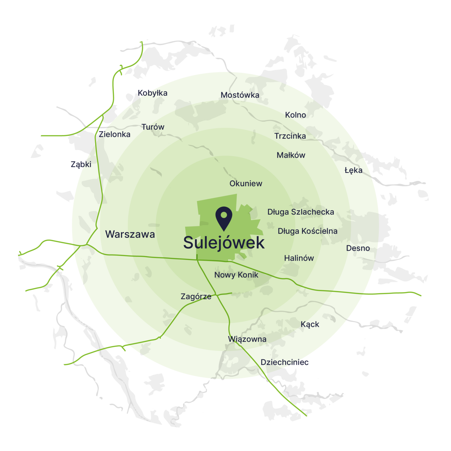 Obszar obsługi kontenerów – mapa, Sulejówek