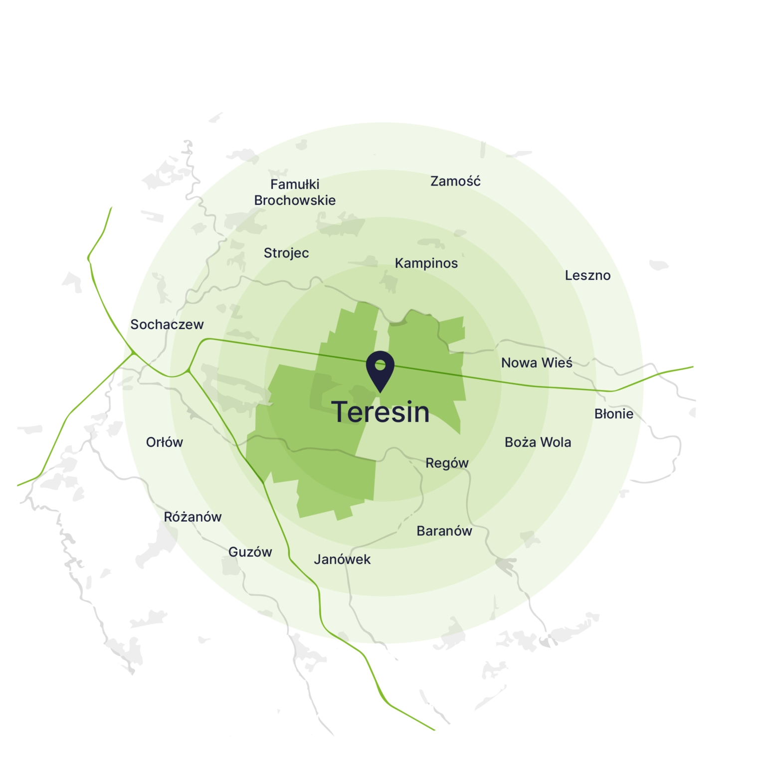 Obszar obsługi kontenerów – mapa, Teresin