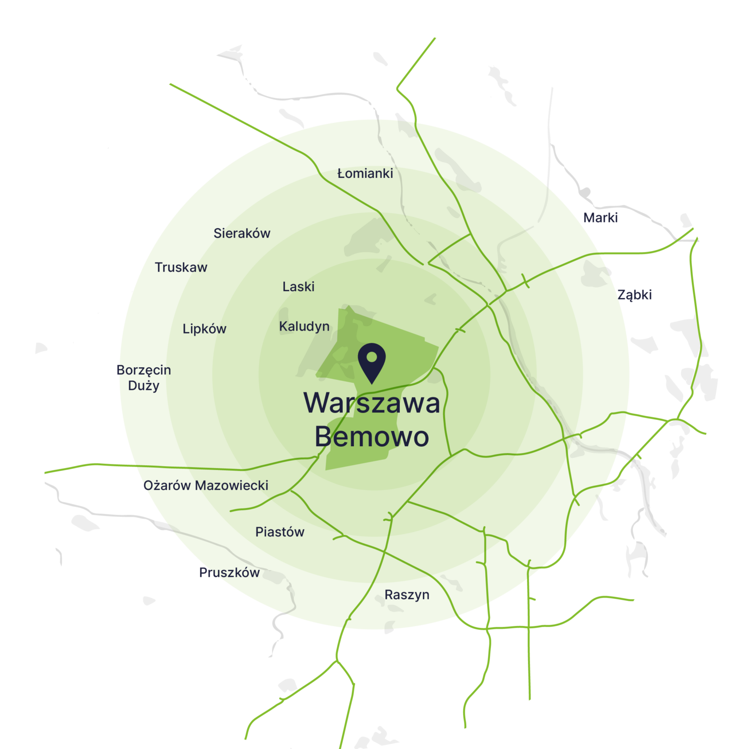 Obszar obsługi kontenerów – mapa, Warszawa Bemowo