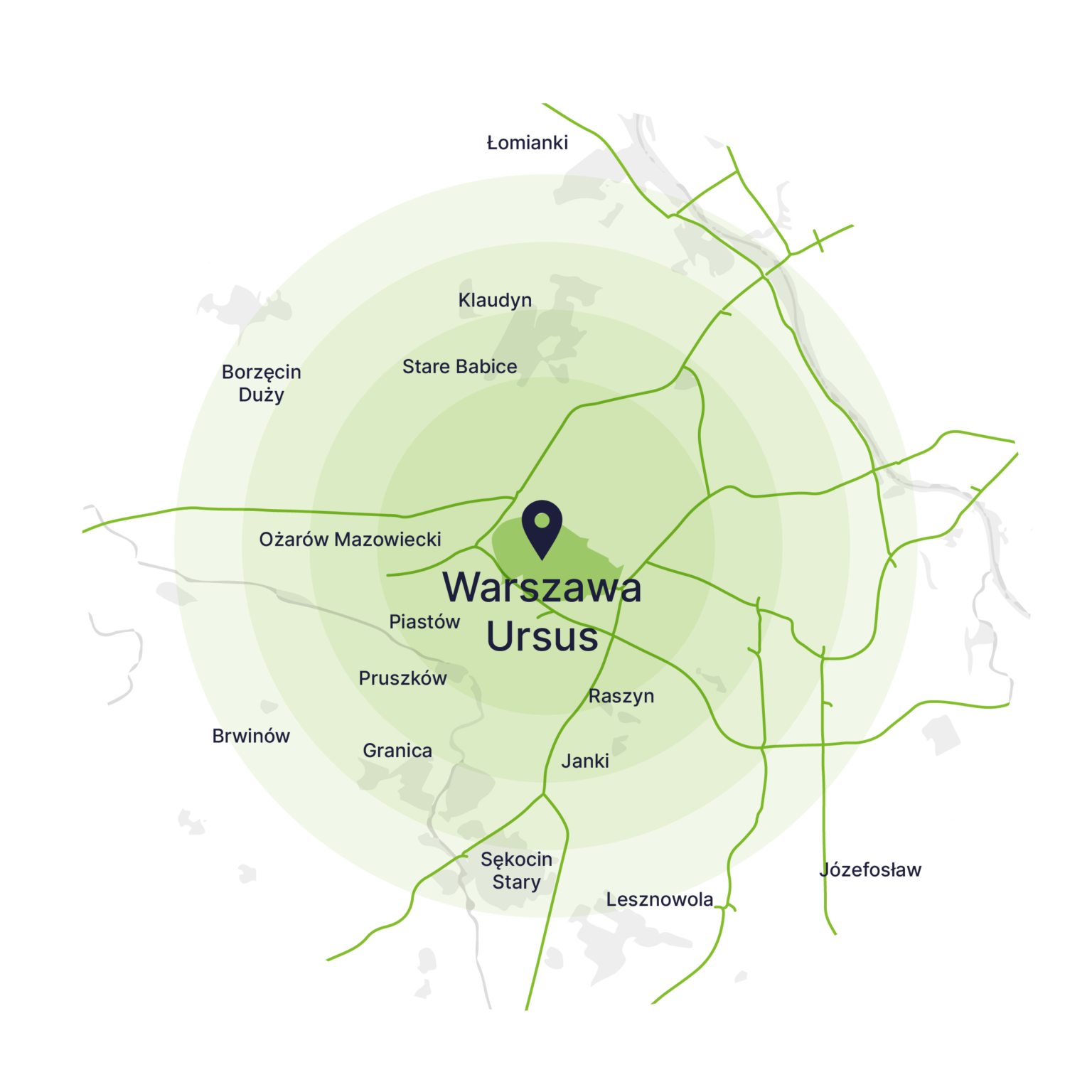 Obszar obsługi kontenerów – mapa, Warszawa Ursus
