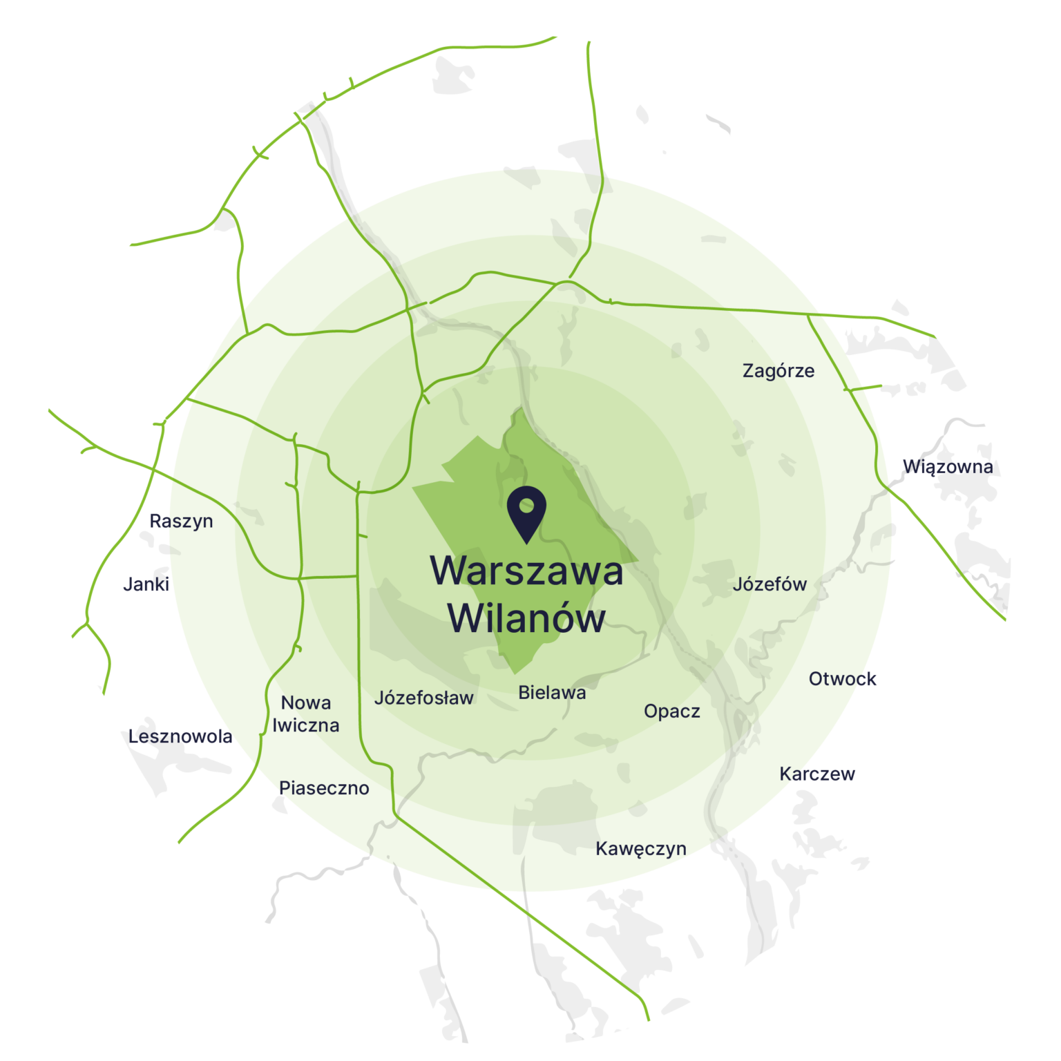 Obszar obsługi kontenerów – mapa, Warszawa Wilanów