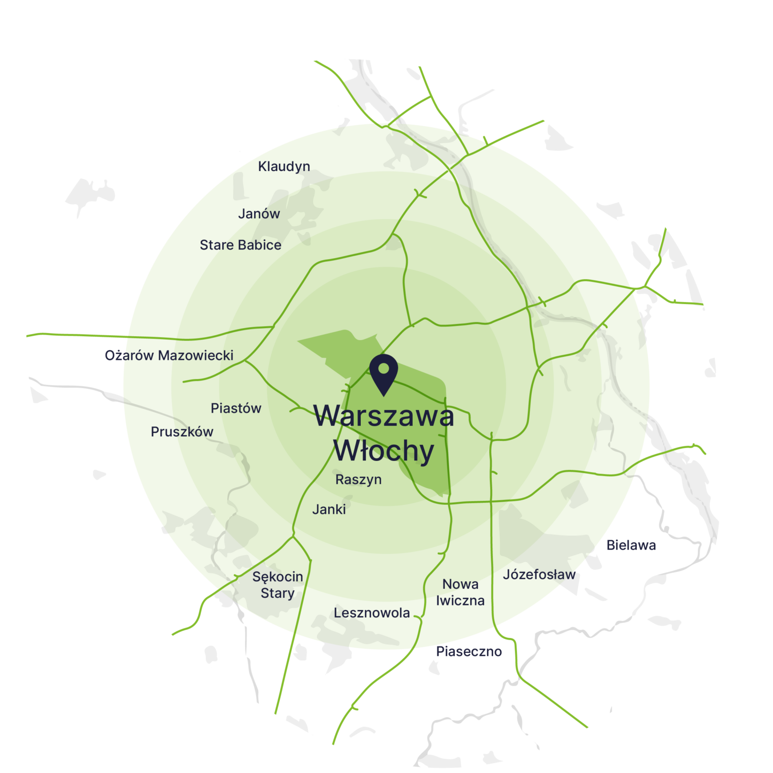 Obszar obsługi kontenerów – mapa, Warszawa Włochy