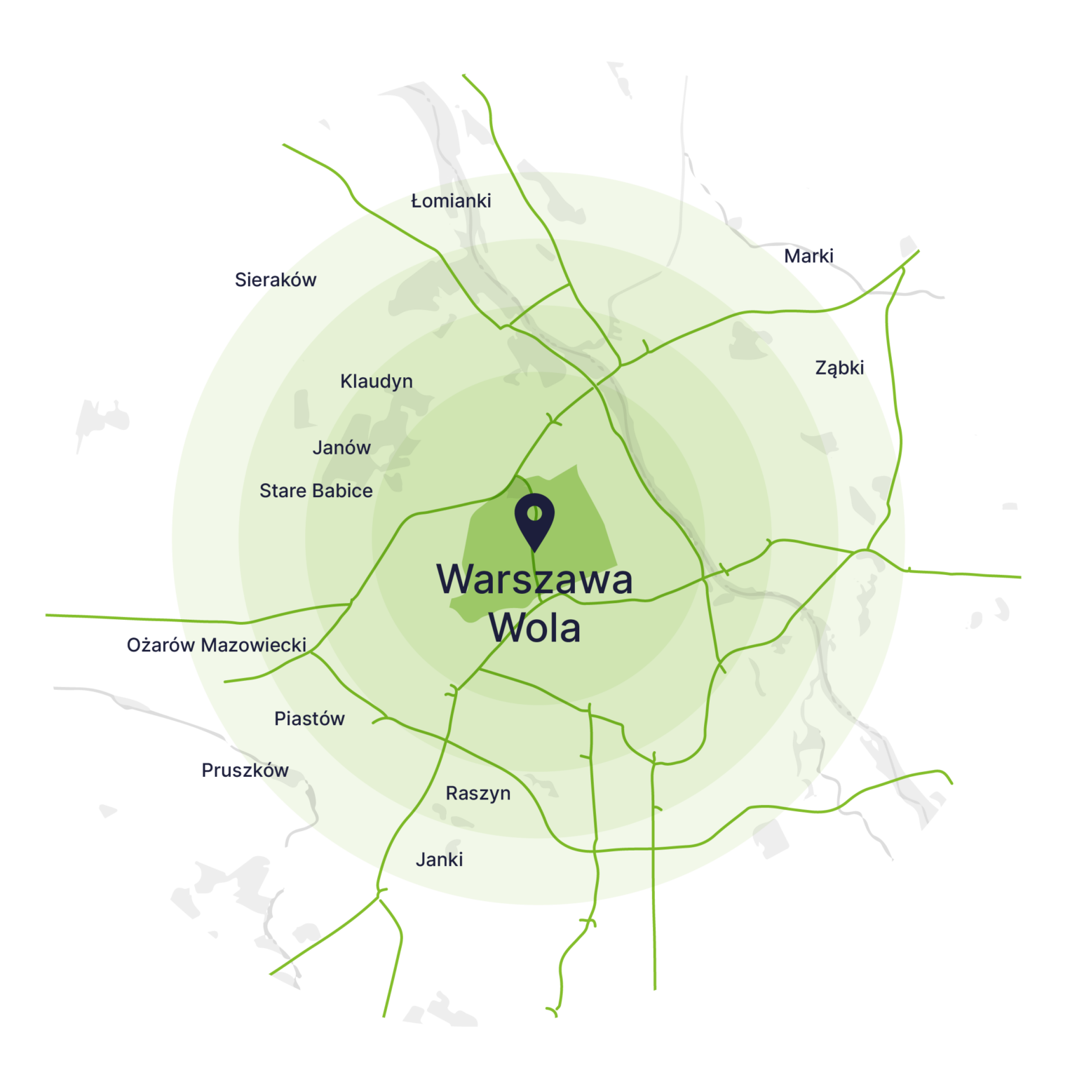 Obszar obsługi kontenerów – mapa, Warszawa Wola