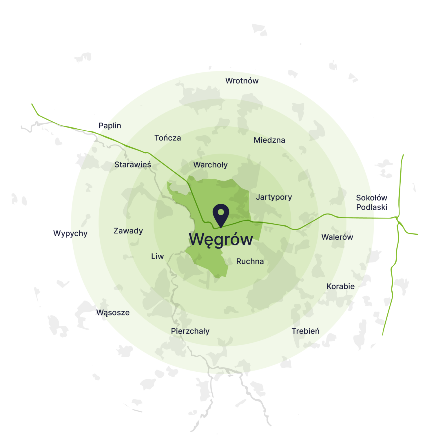 Obszar obsługi kontenerów – mapa, Węgrów