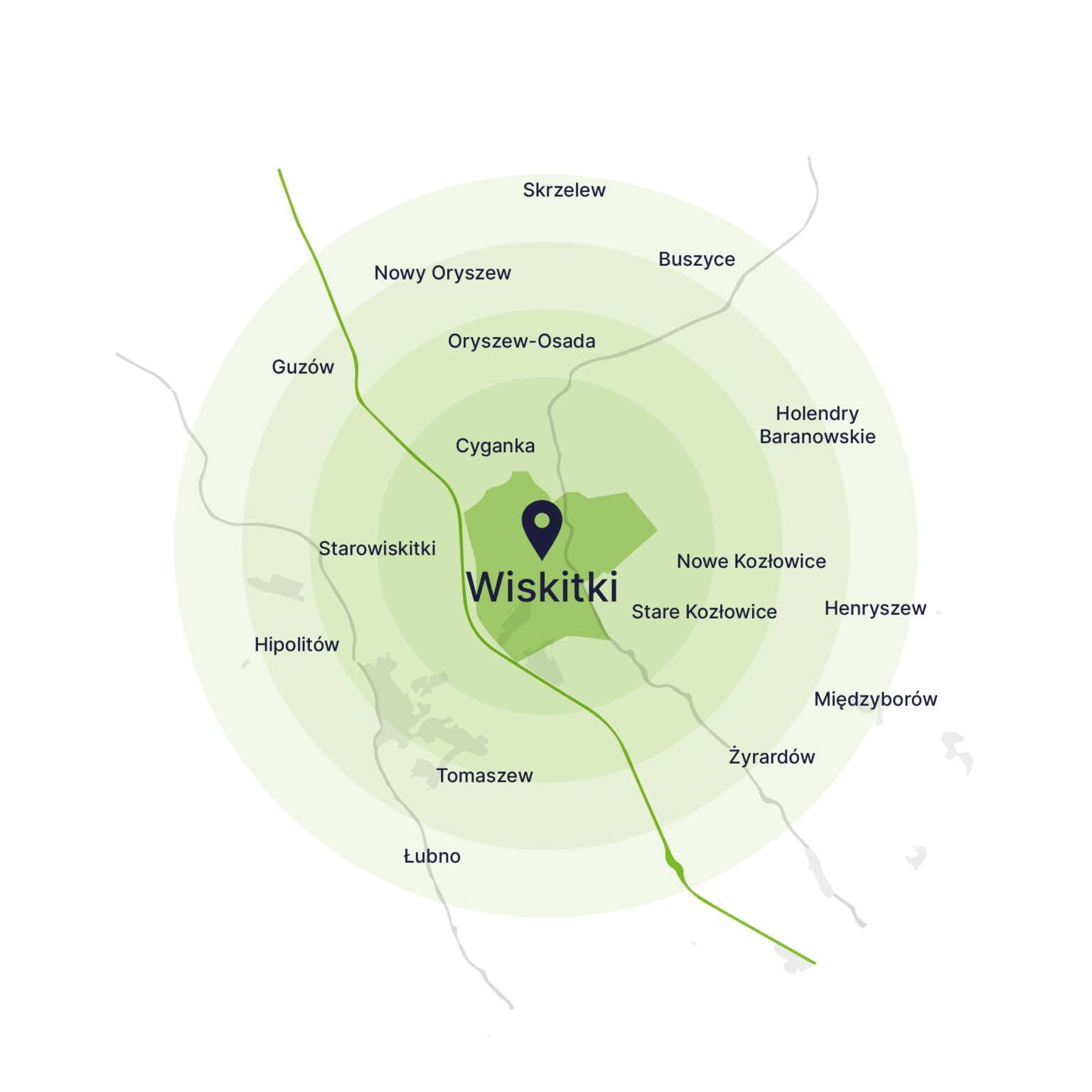 Obszar obsługi kontenerów – mapa, Wiskitki
