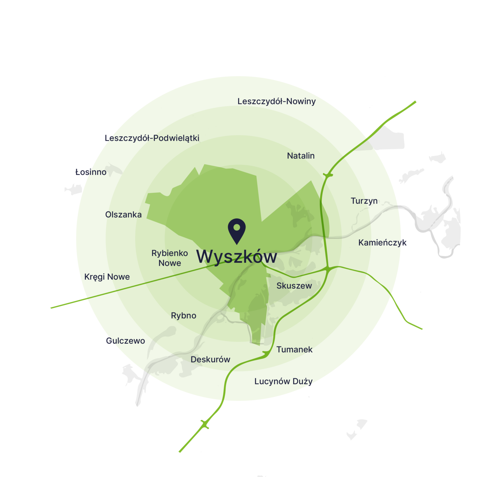 Obszar obsługi kontenerów – mapa, Wyszków