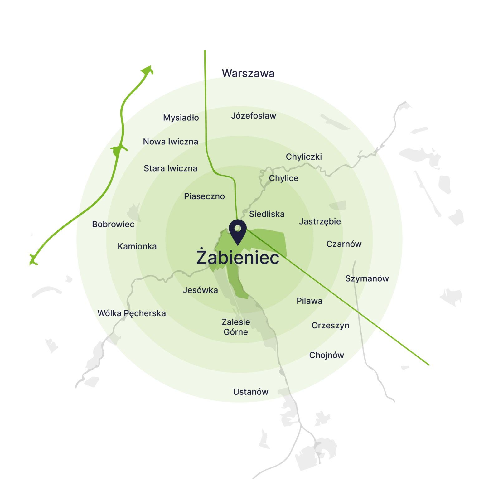 Obszar obsługi kontenerów – mapa, Żabieniec