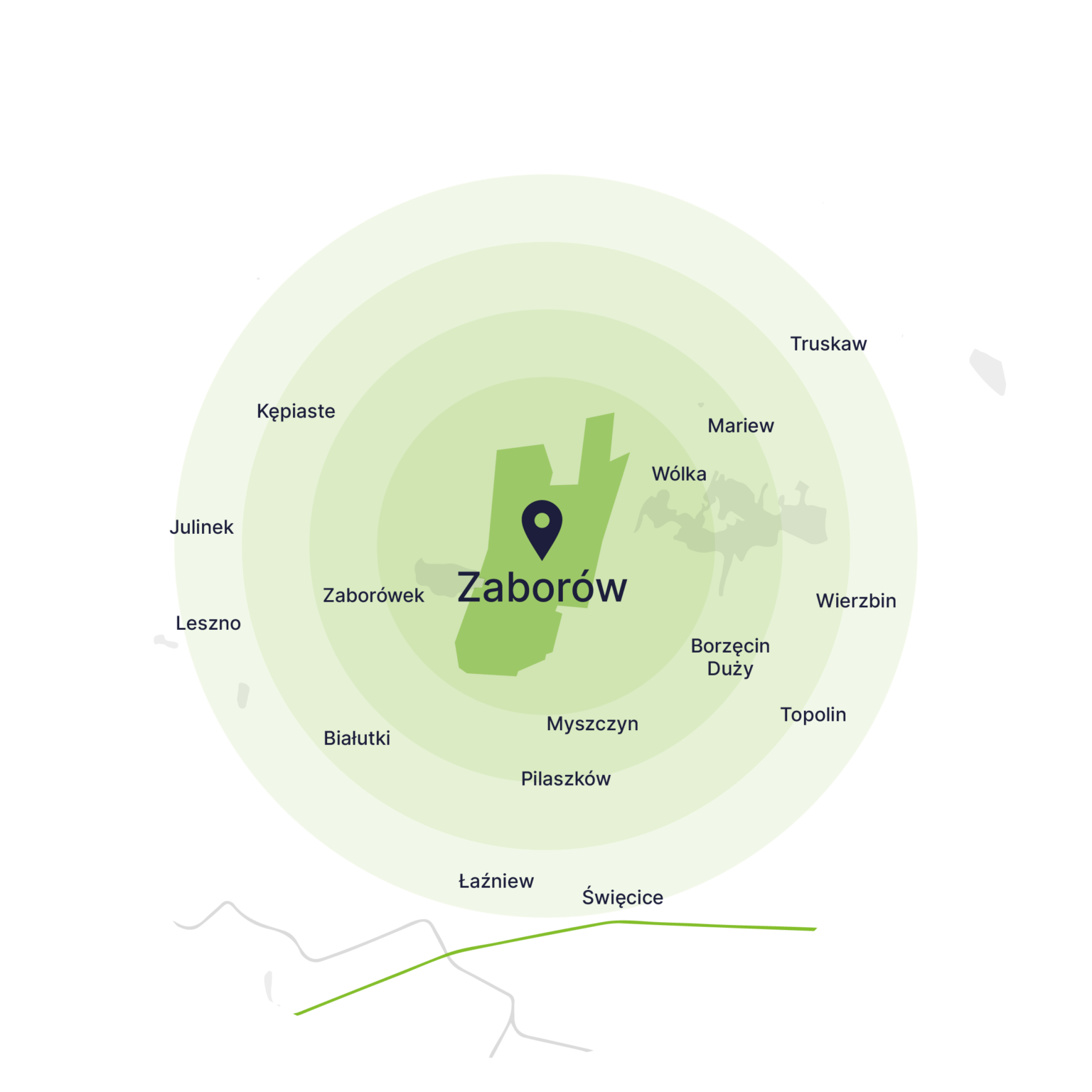 Obszar obsługi kontenerów – mapa, Zaborów