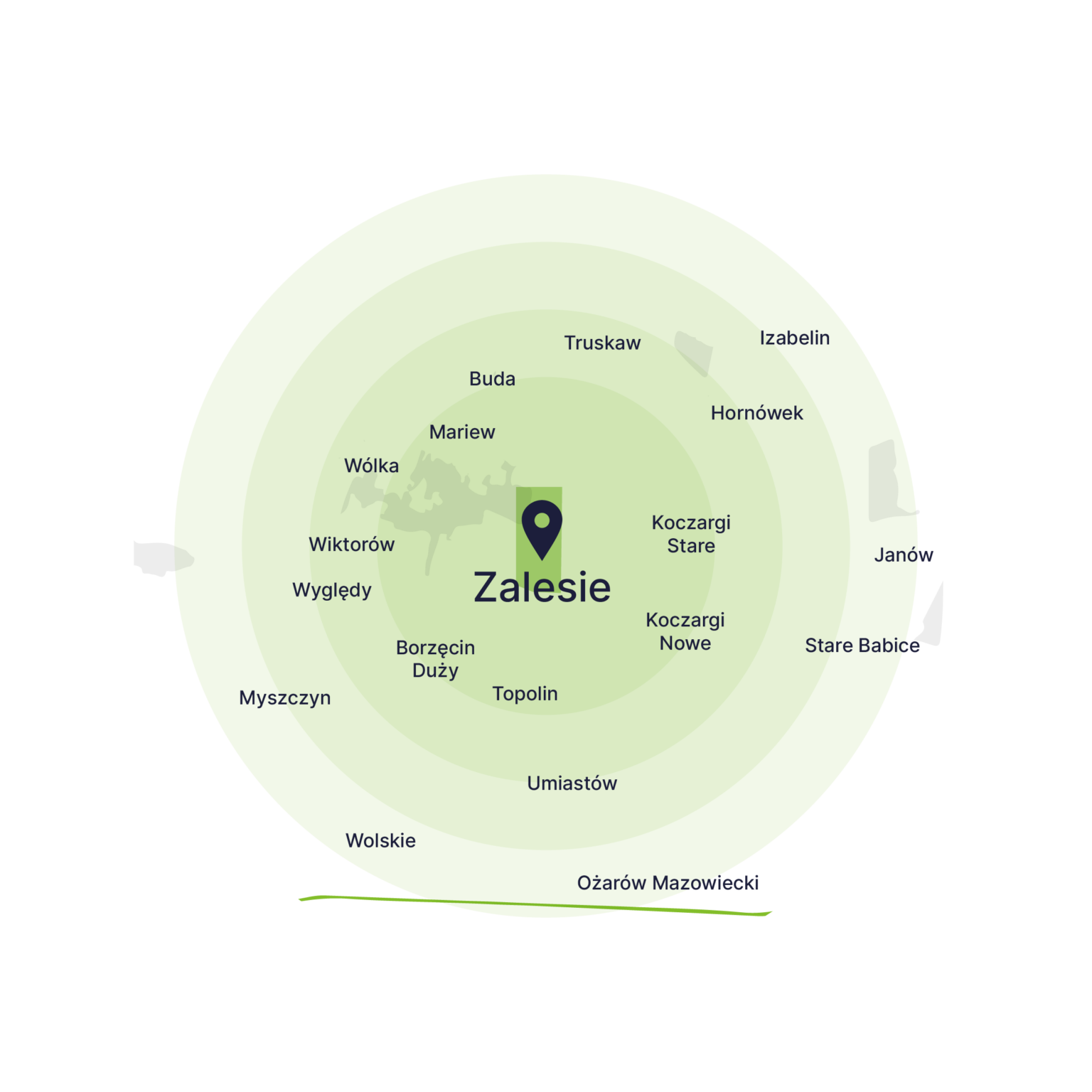 Obszar obsługi kontenerów – mapa, Zalesie Górne