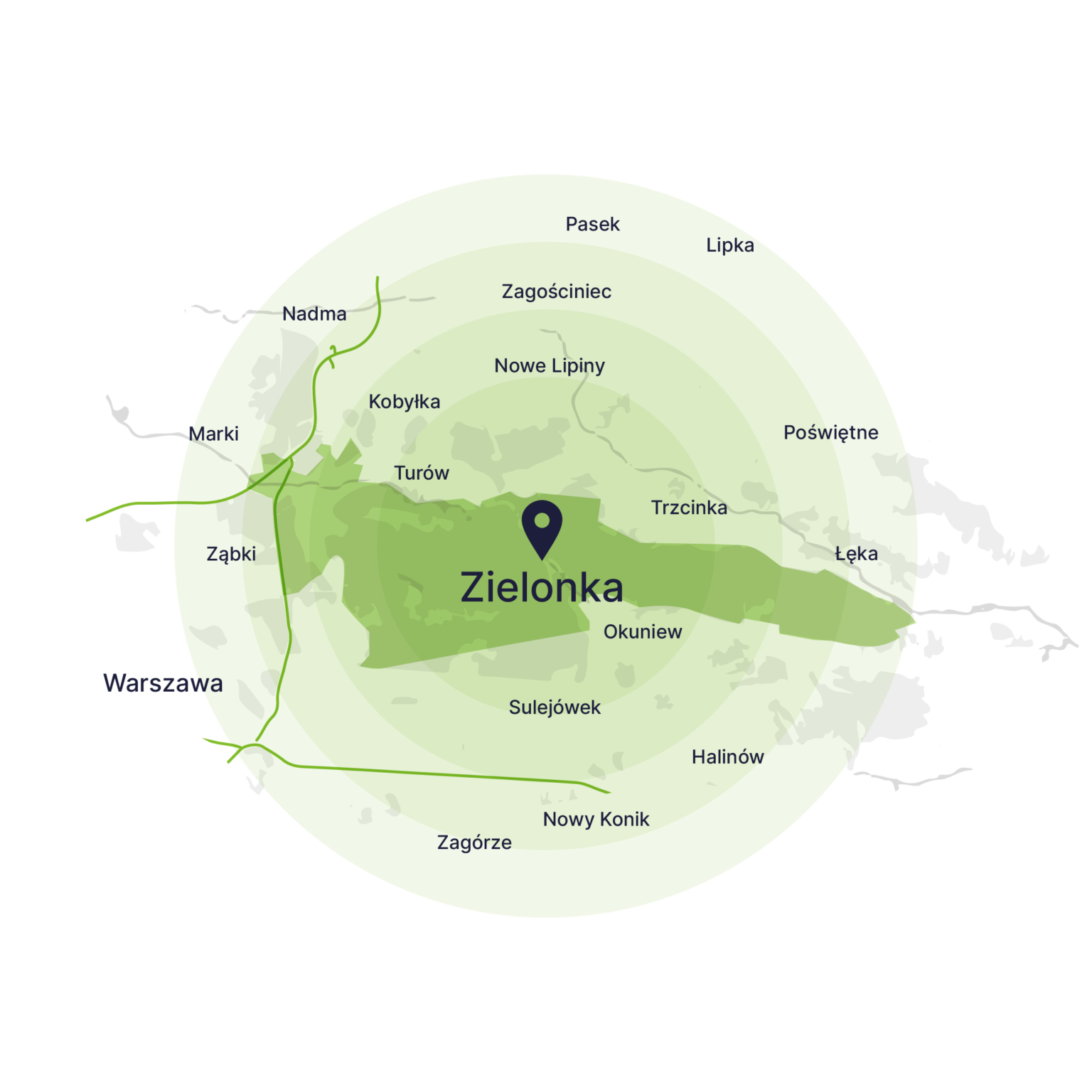 Obszar obsługi kontenerów – mapa, Zielonka