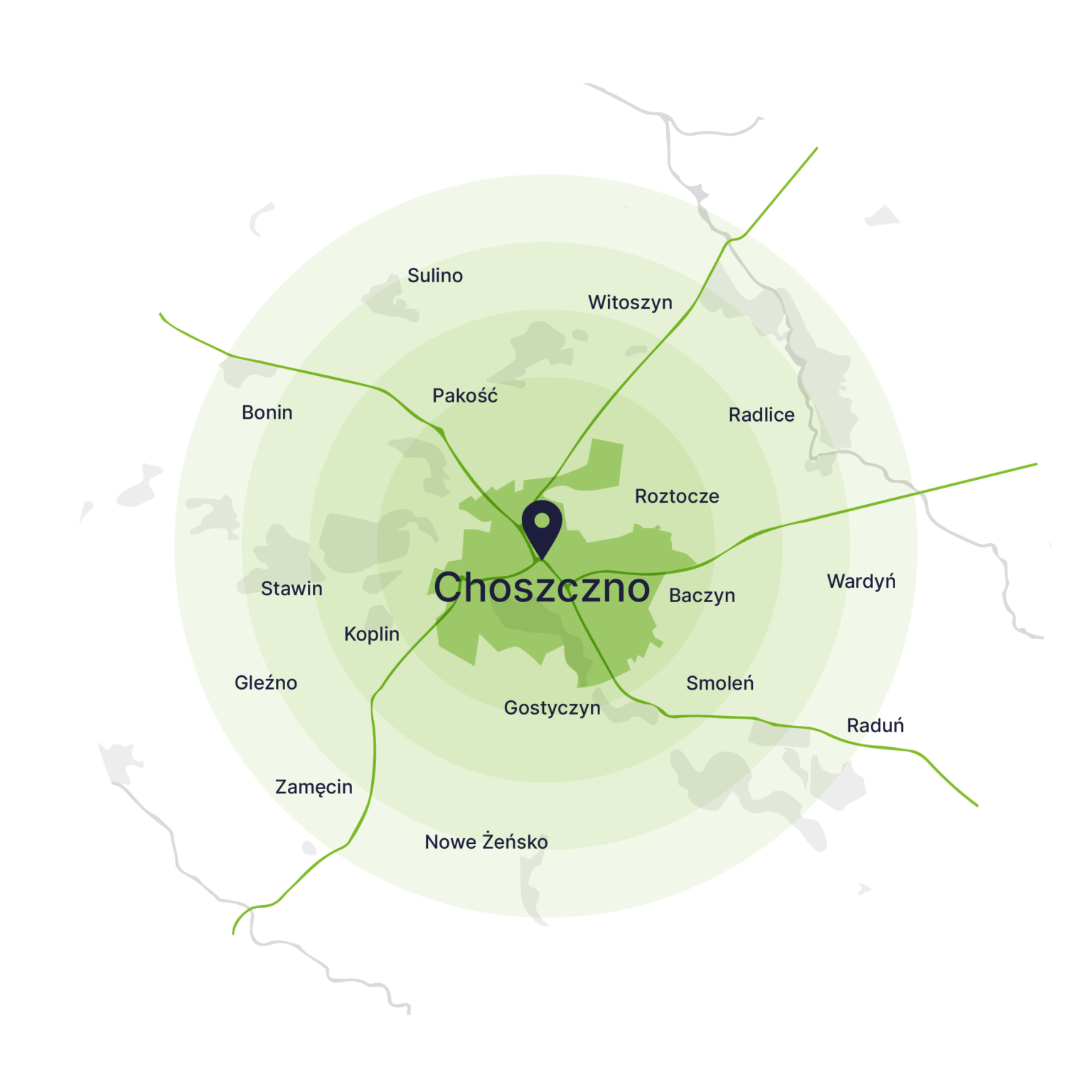 Obszar obsługi kontenerów – mapa, Choszczno