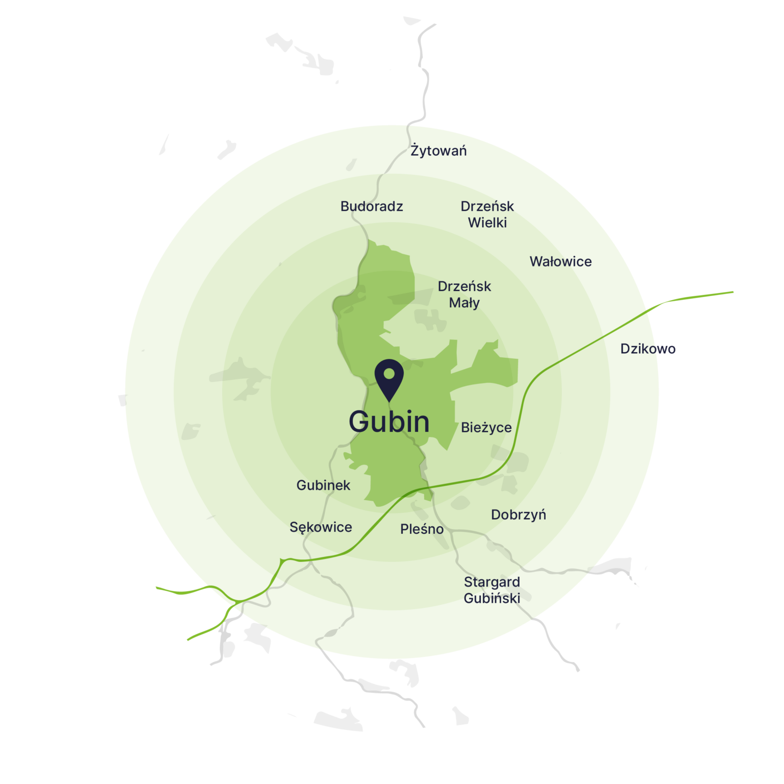 Obszar obsługi kontenerów – mapa, Gubin