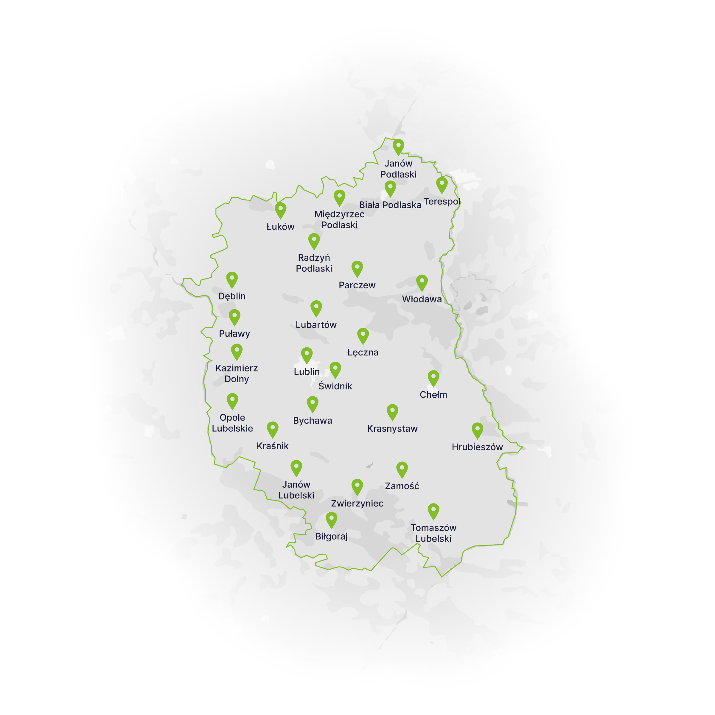 Mapa obszaru obsługi – województwo lubelskie