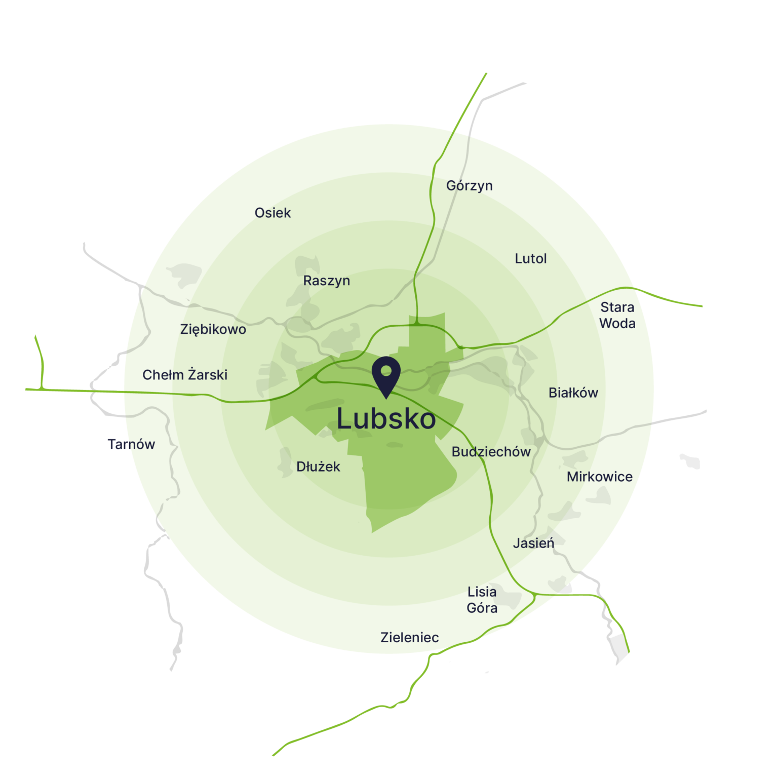 Obszar obsługi kontenerów – mapa, Lubsko