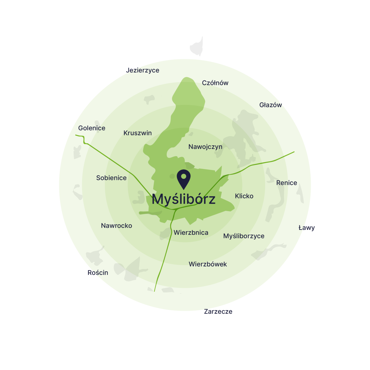 Obszar obsługi kontenerów – mapa, Myślibórz