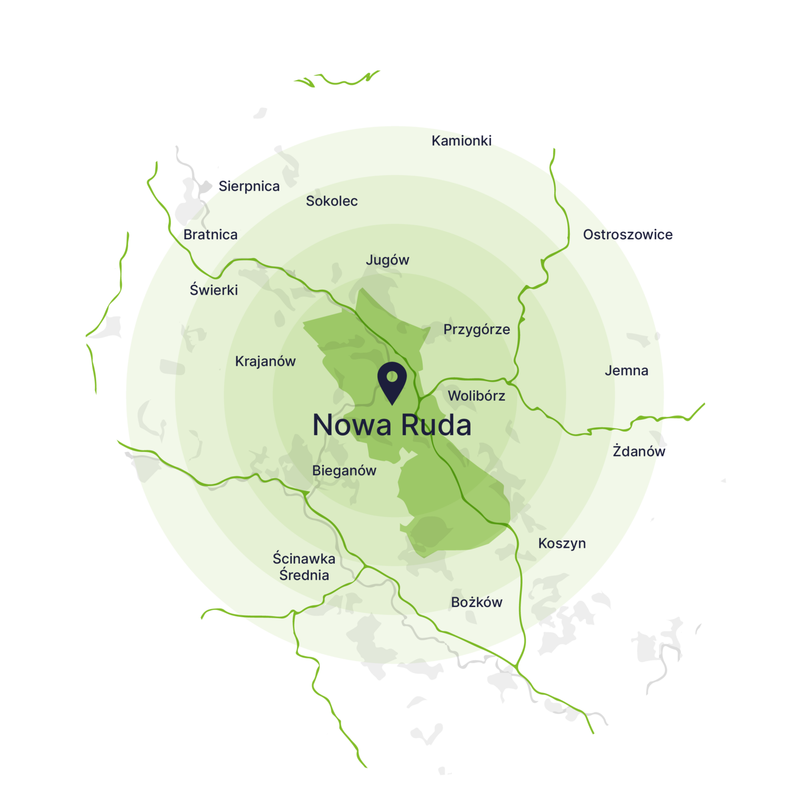 Obszar obsługi kontenerów – mapa, Nowa Ruda