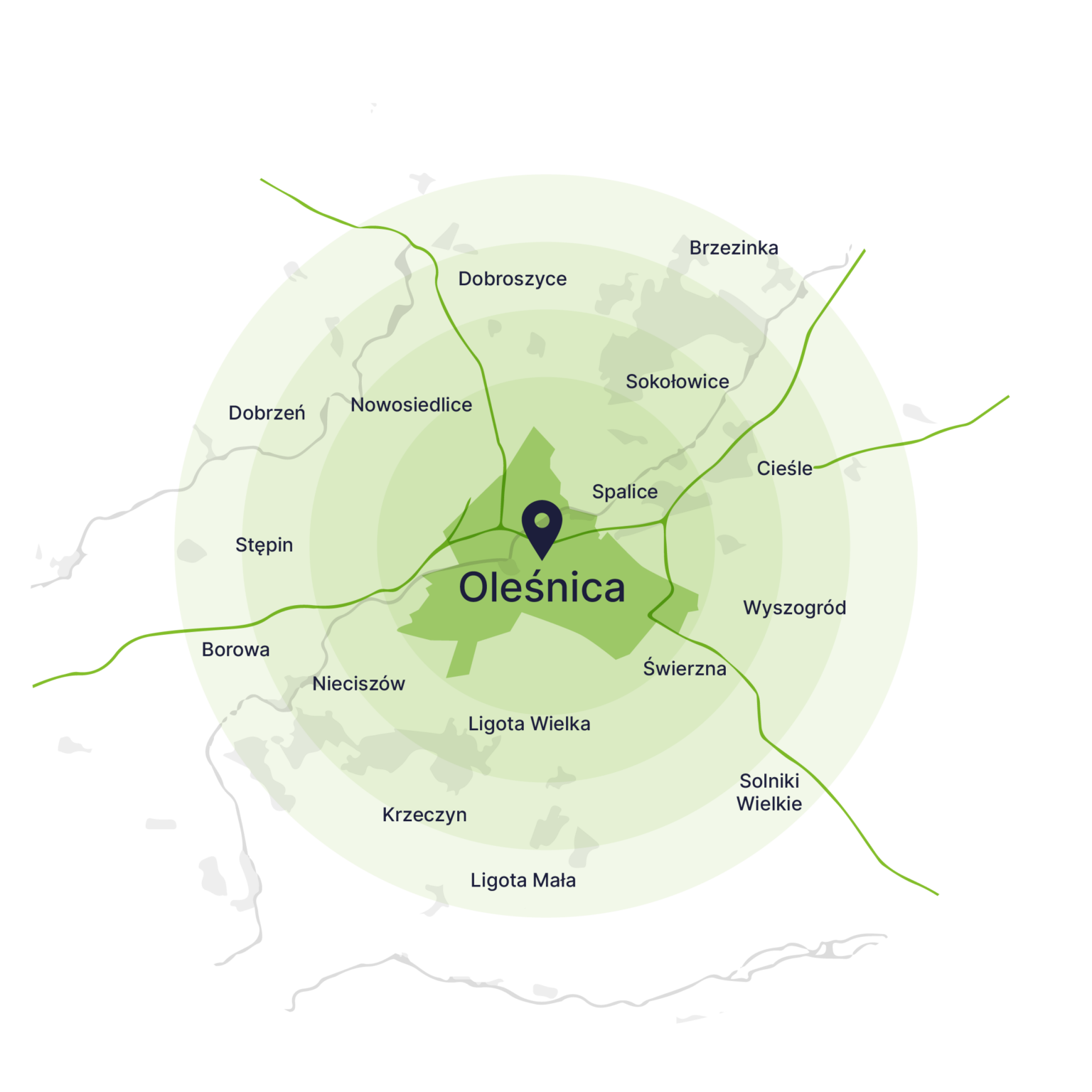 Obszar obsługi kontenerów – mapa, Oleśnica