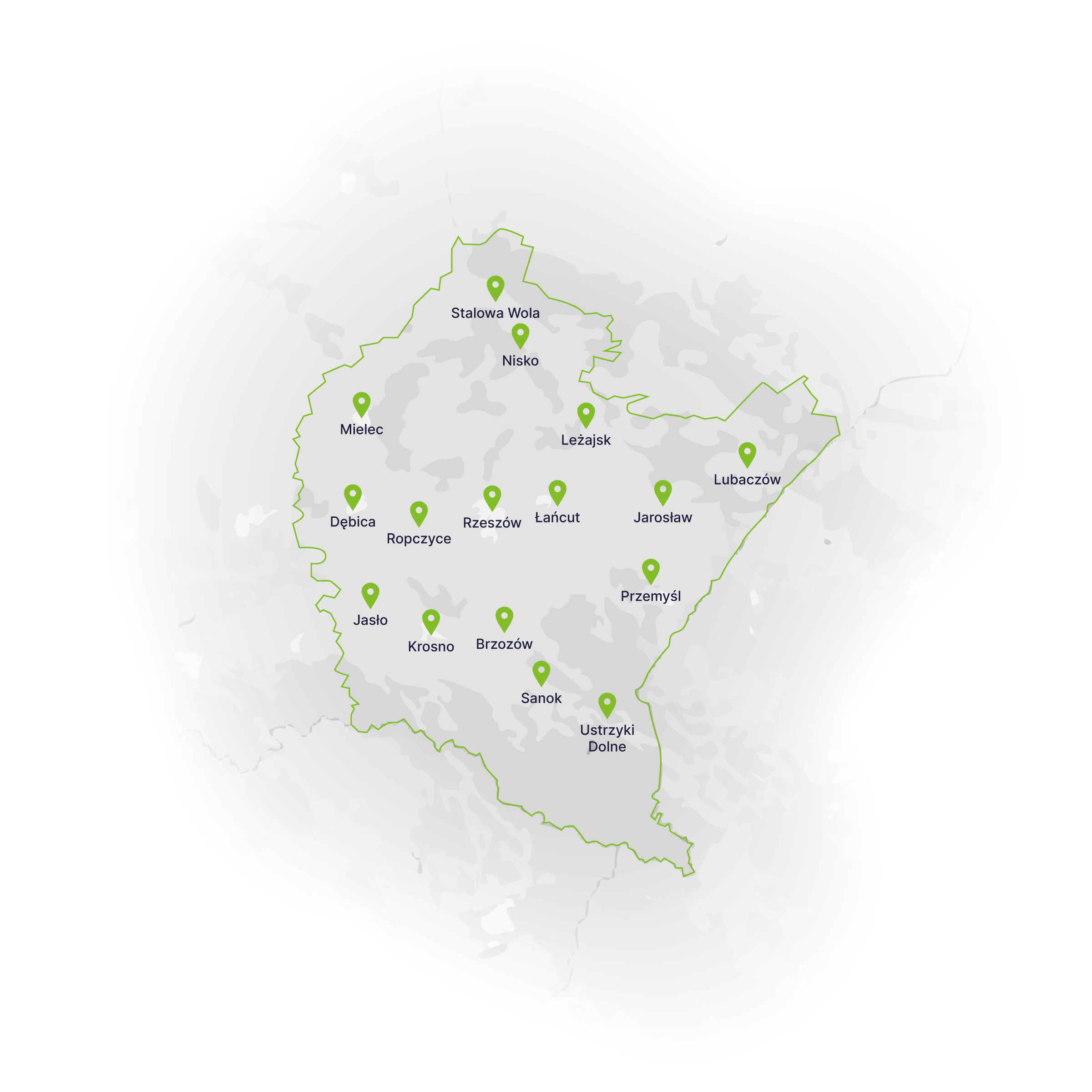 Mapa obszaru obsługi – województwo podkarpackie