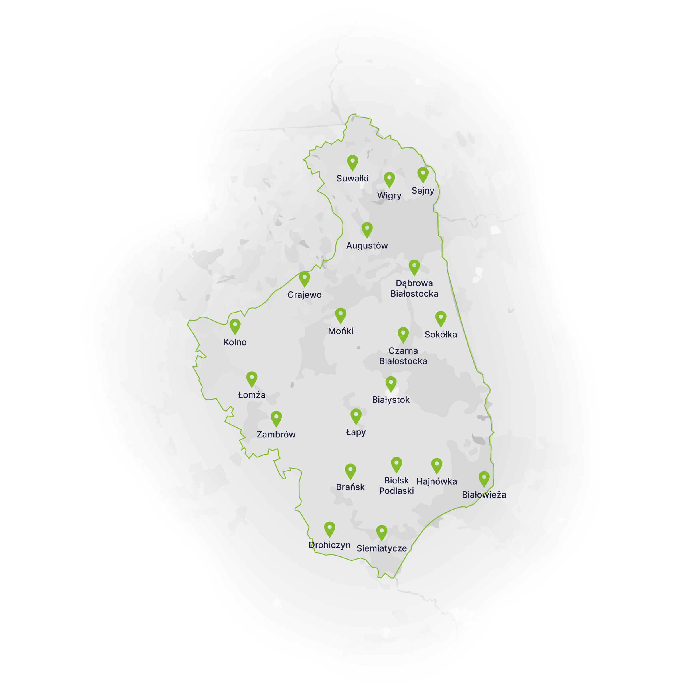 Mapa obszaru obsługi – województwo podlaskie