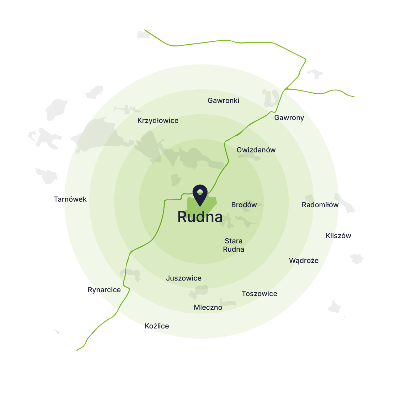 Obszar obsługi kontenerów – mapa, Rudna