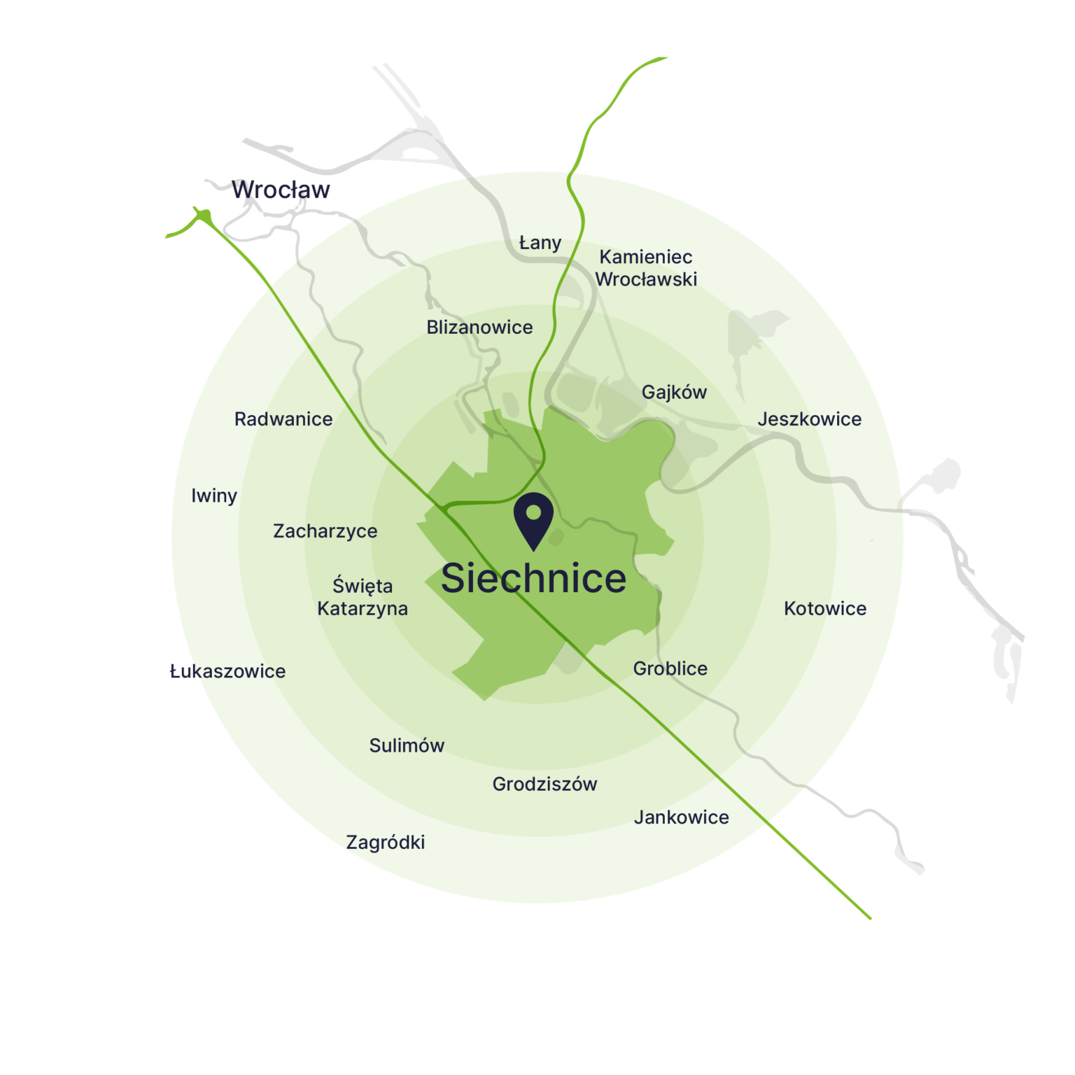 Obszar obsługi kontenerów – mapa, Siechnice