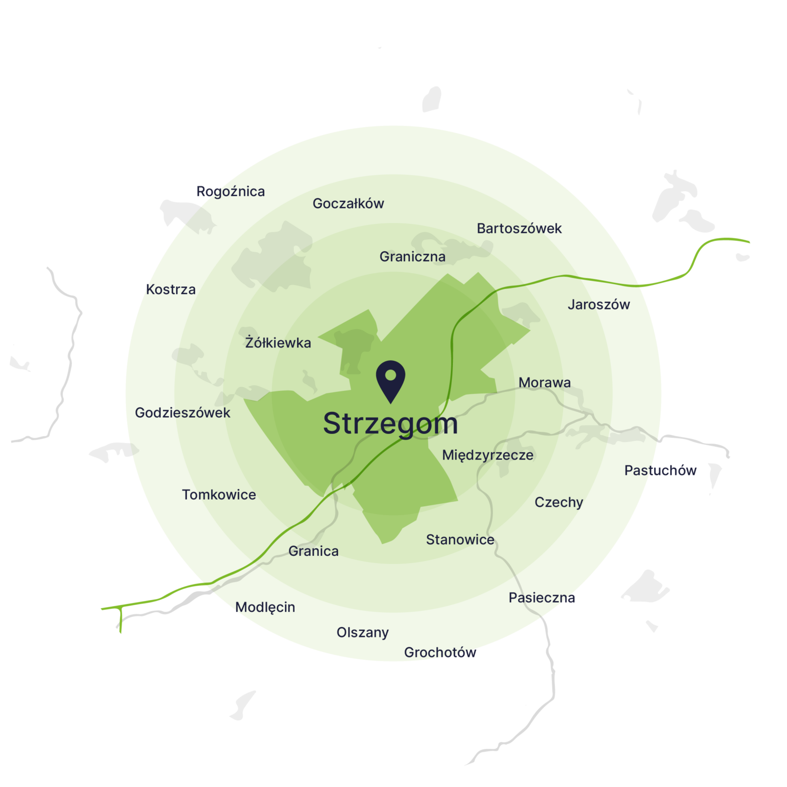 Obszar obsługi kontenerów – mapa, Strzegom