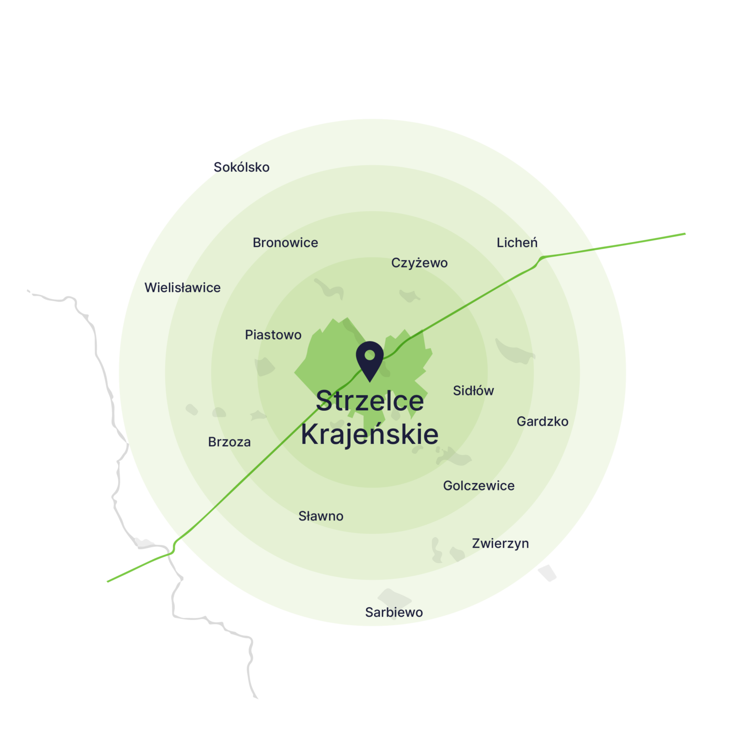 Obszar obsługi kontenerów – mapa, Strzelce Krajeńskie