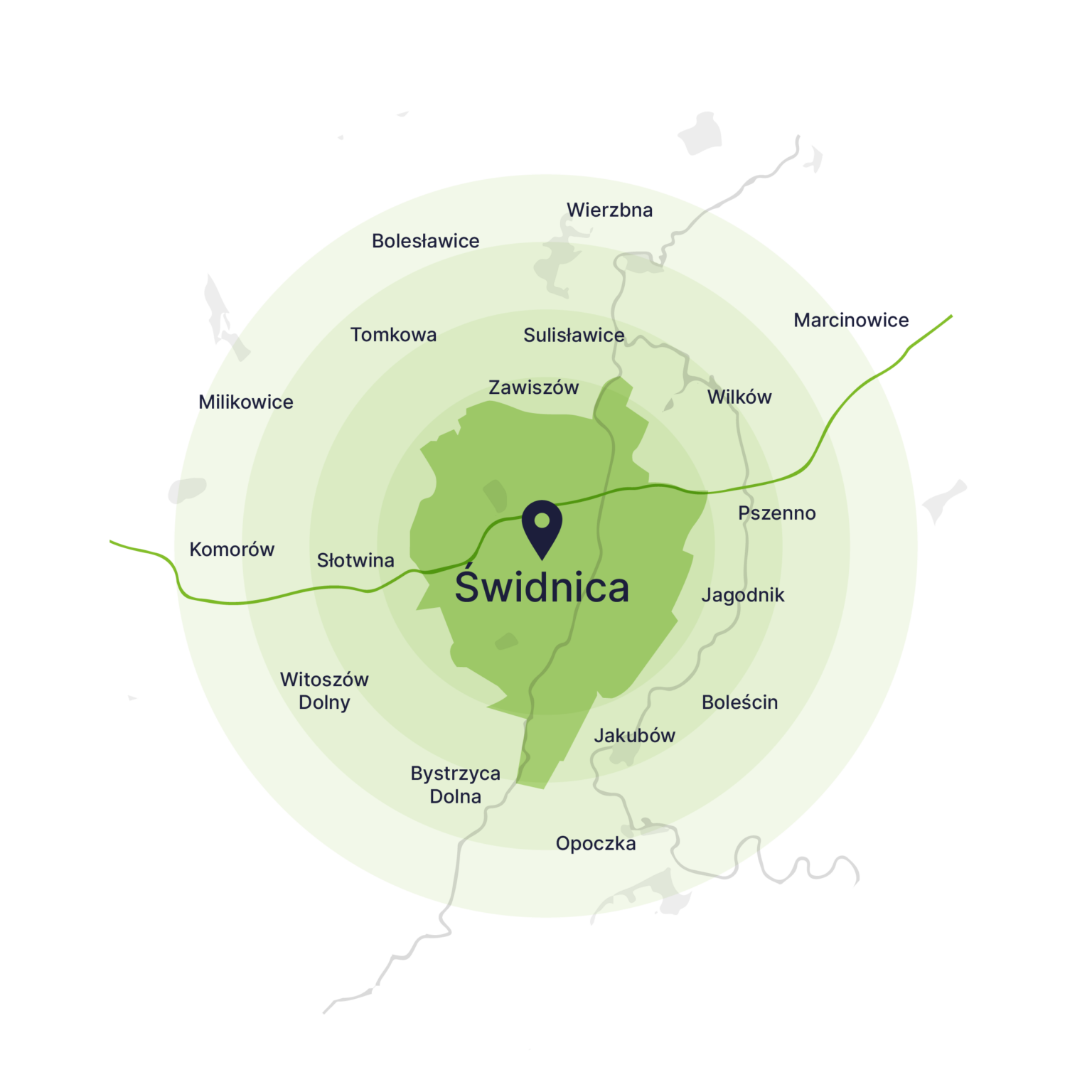 Obszar obsługi kontenerów – mapa, Świdnica