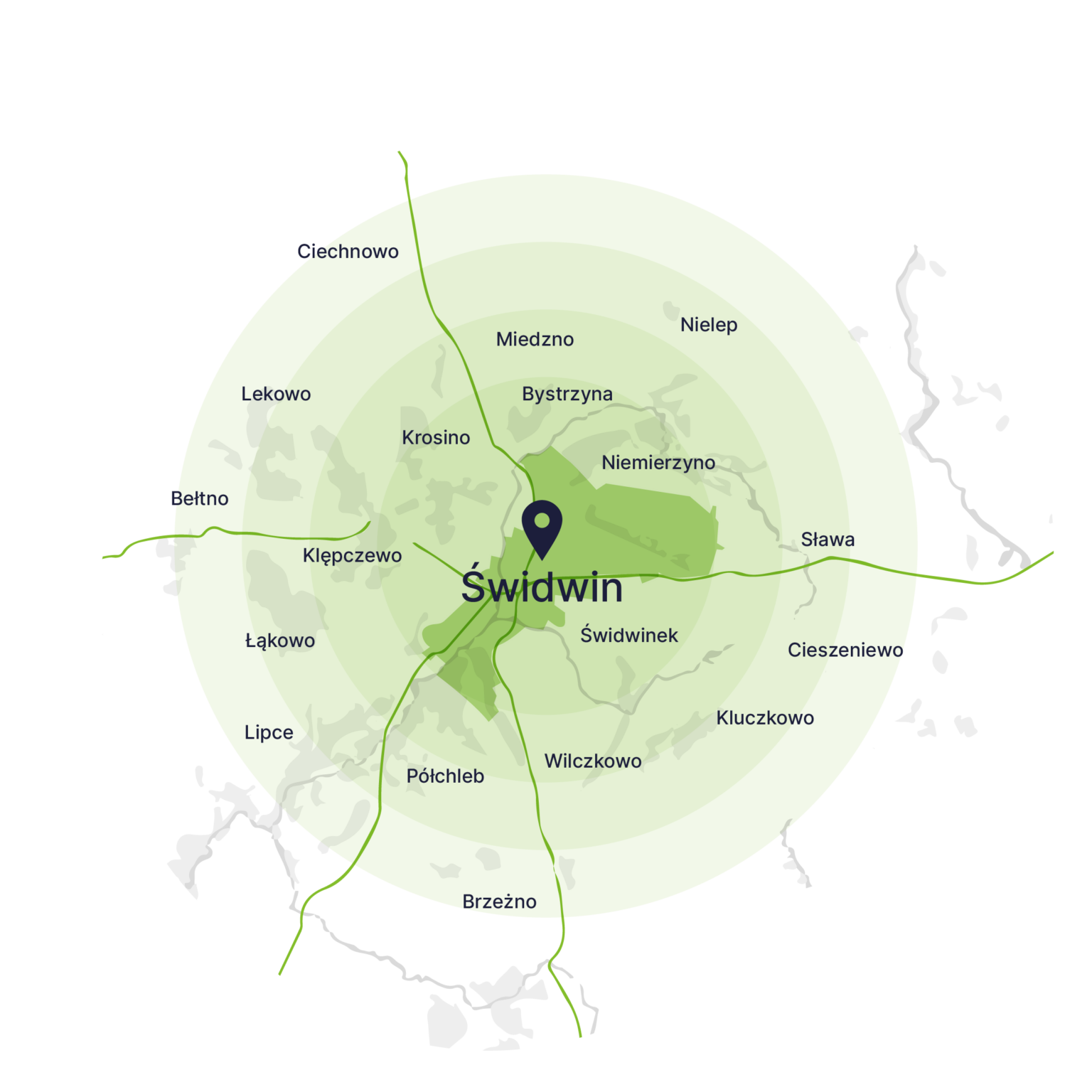 Obszar obsługi kontenerów – mapa, Świdwin