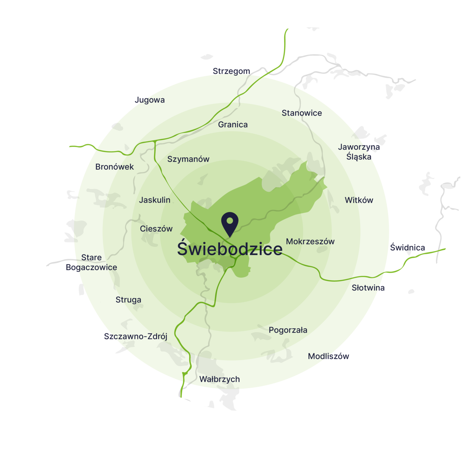 Obszar obsługi kontenerów – mapa, Świebodzice