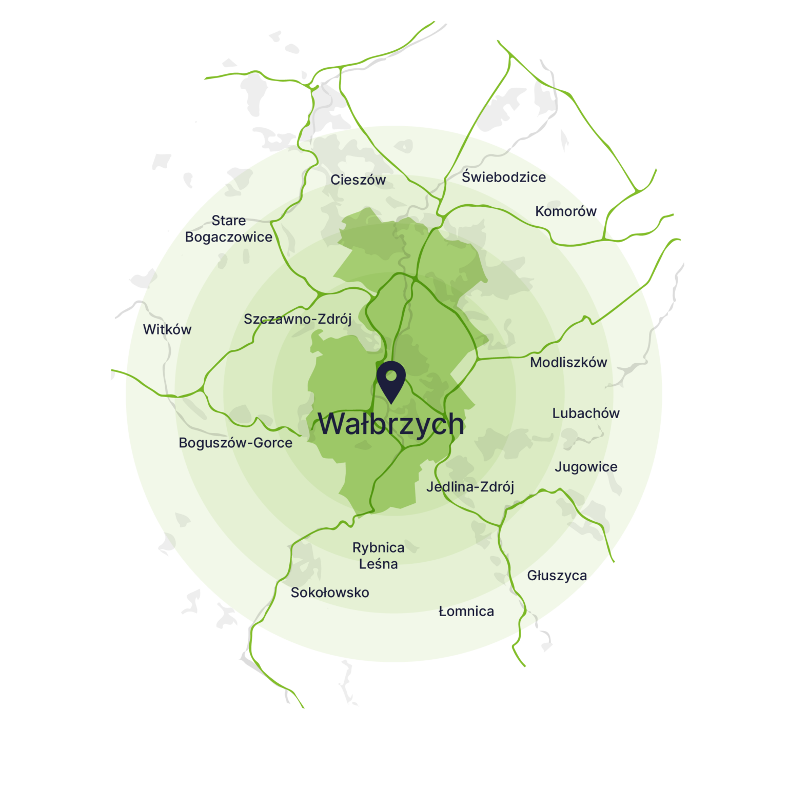 Obszar obsługi kontenerów – mapa, Wałbrzych