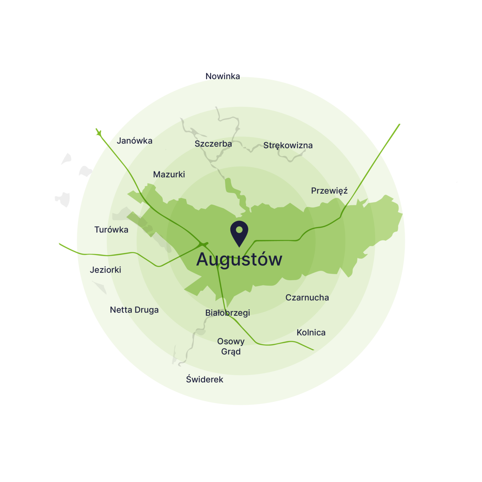 Obszar obsługi kontenerów – mapa, Augustów
