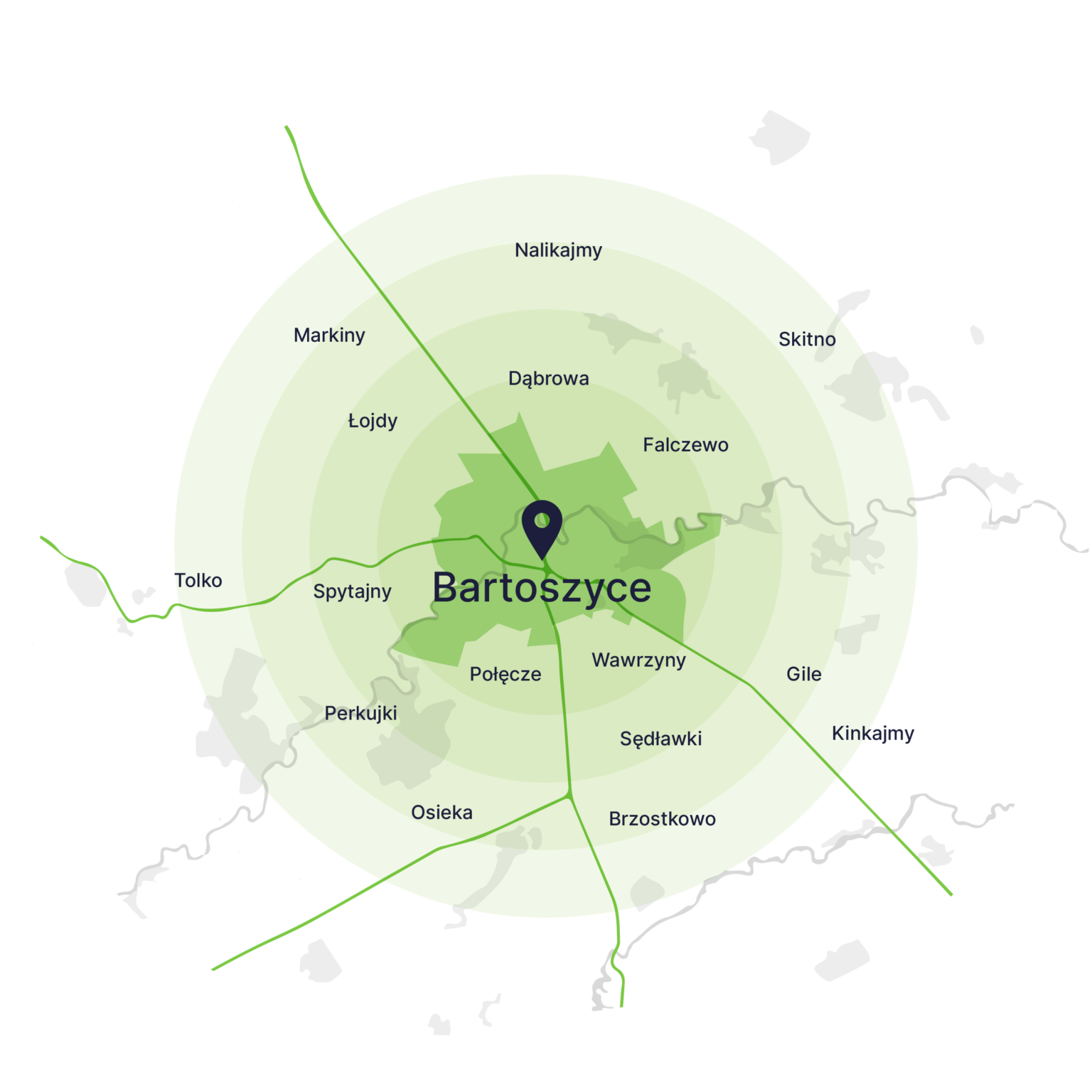 Obszar obsługi kontenerów – mapa, Bartoszyce