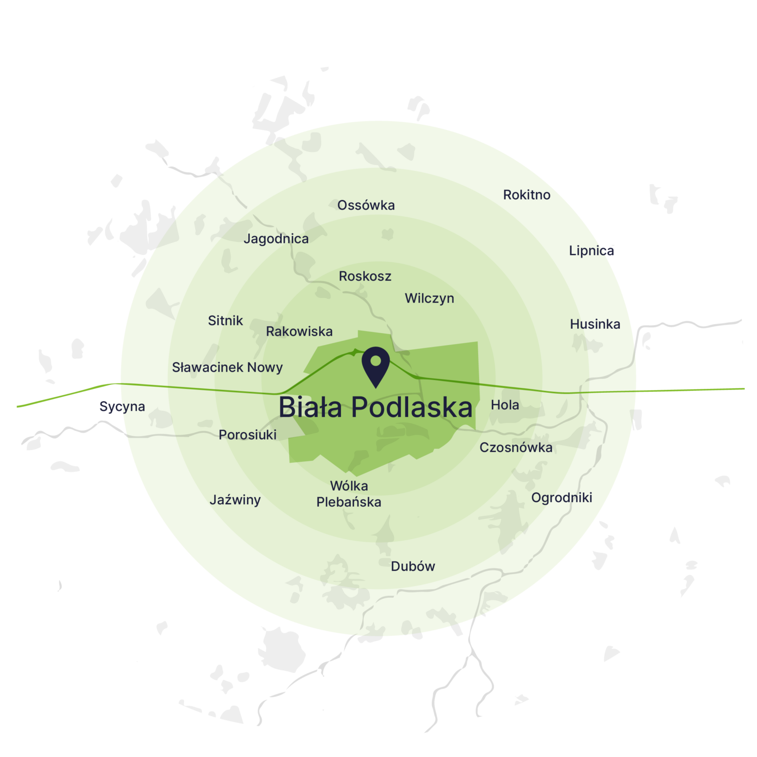 Obszar obsługi kontenerów – mapa, Biała Podlaska