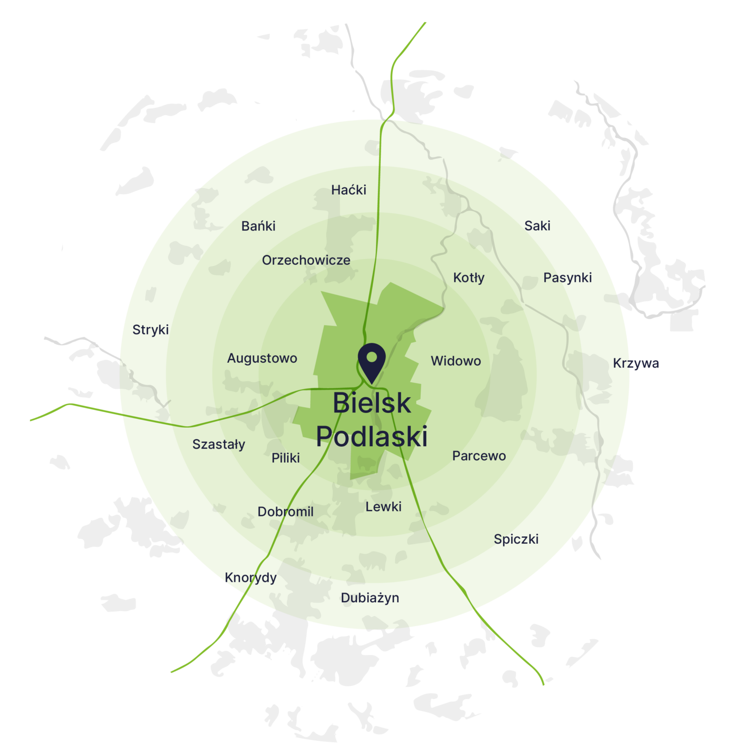 Obszar obsługi kontenerów – mapa, Bielsk Podlaski
