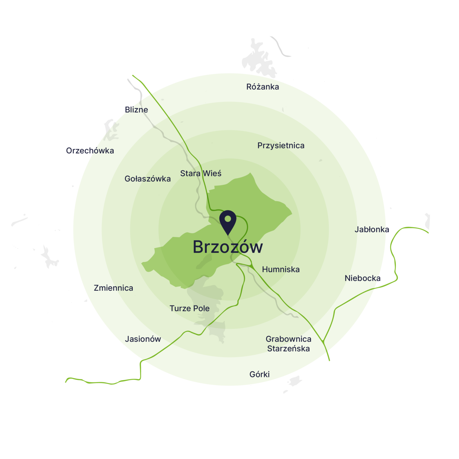 Obszar obsługi kontenerów – mapa, Brzozów
