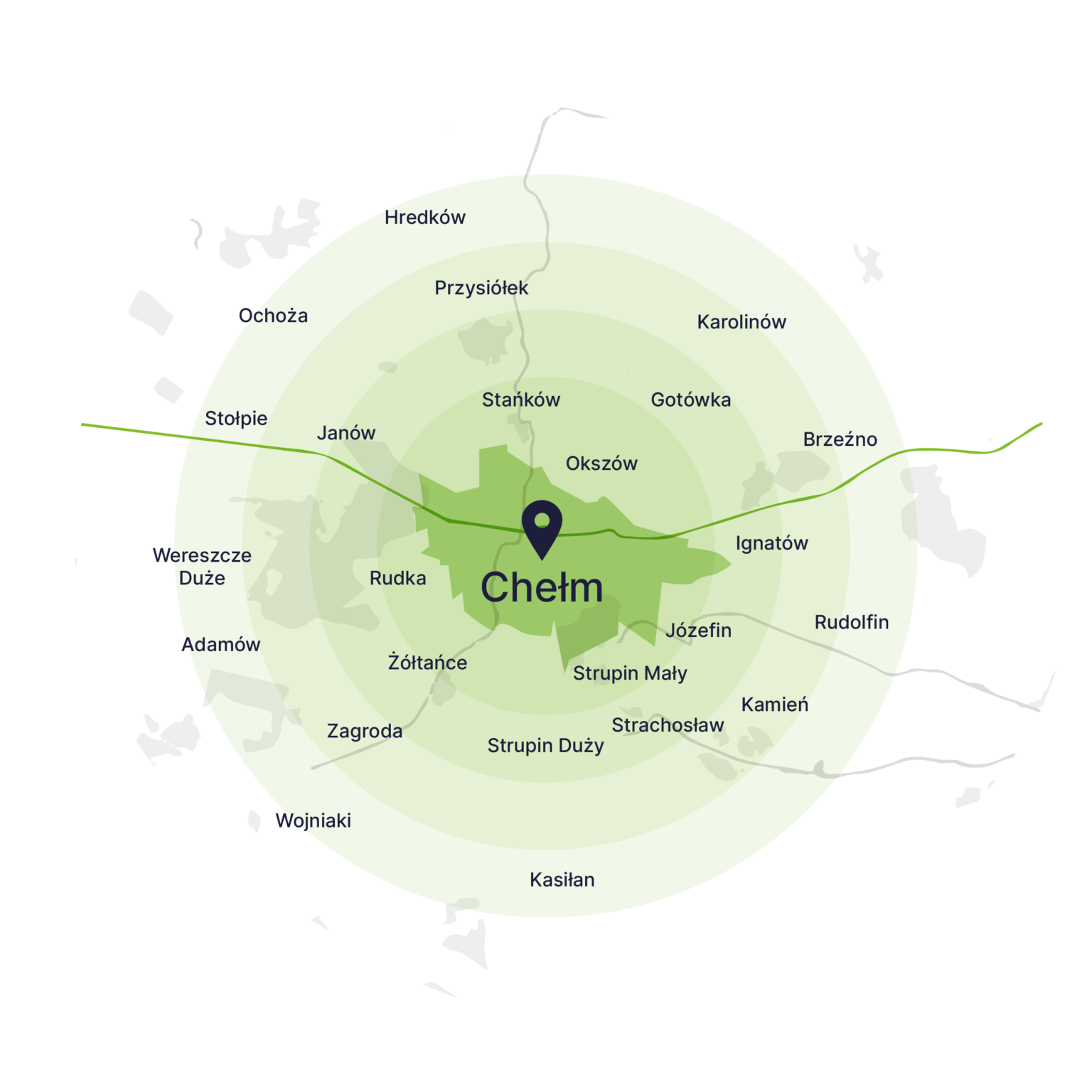 Obszar obsługi kontenerów – mapa, Chełm