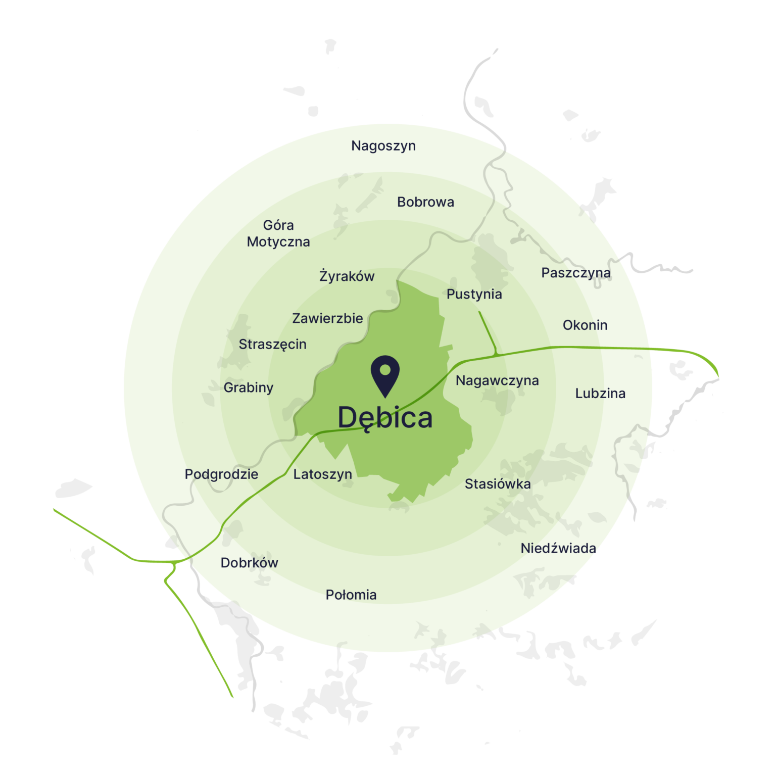 Obszar obsługi kontenerów – mapa, Dębica