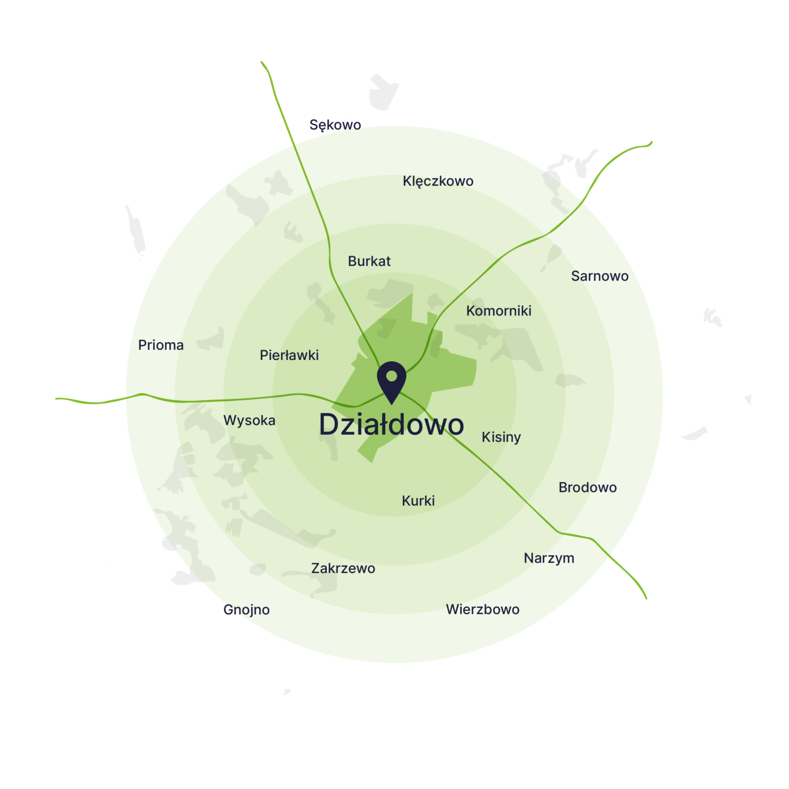 Obszar obsługi kontenerów – mapa, Działdowo