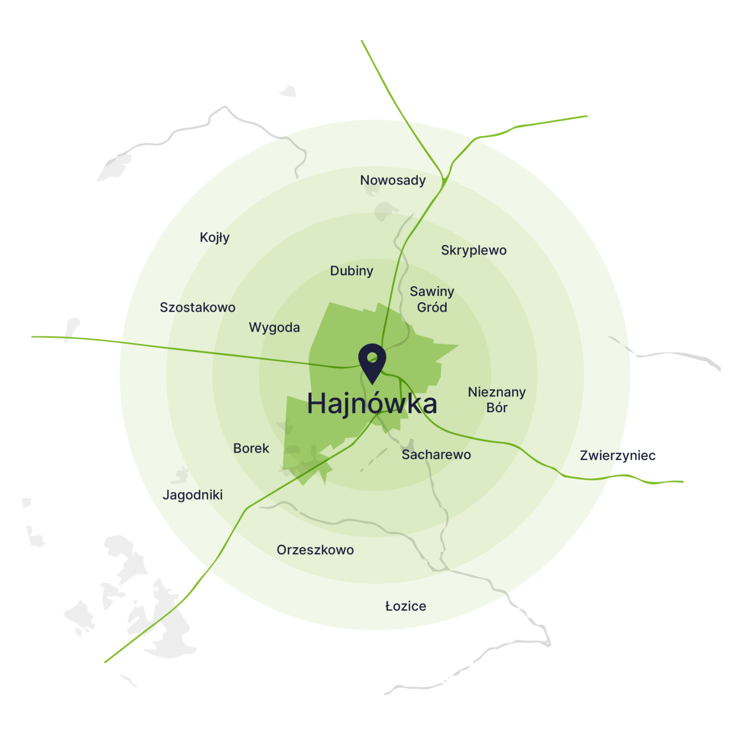 Obszar obsługi kontenerów – mapa, Hajnówka