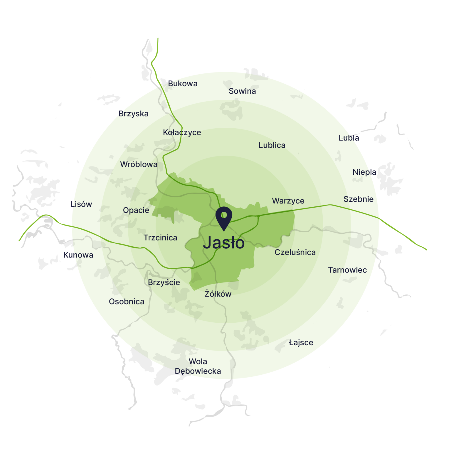 Obszar obsługi kontenerów – mapa, Jasło