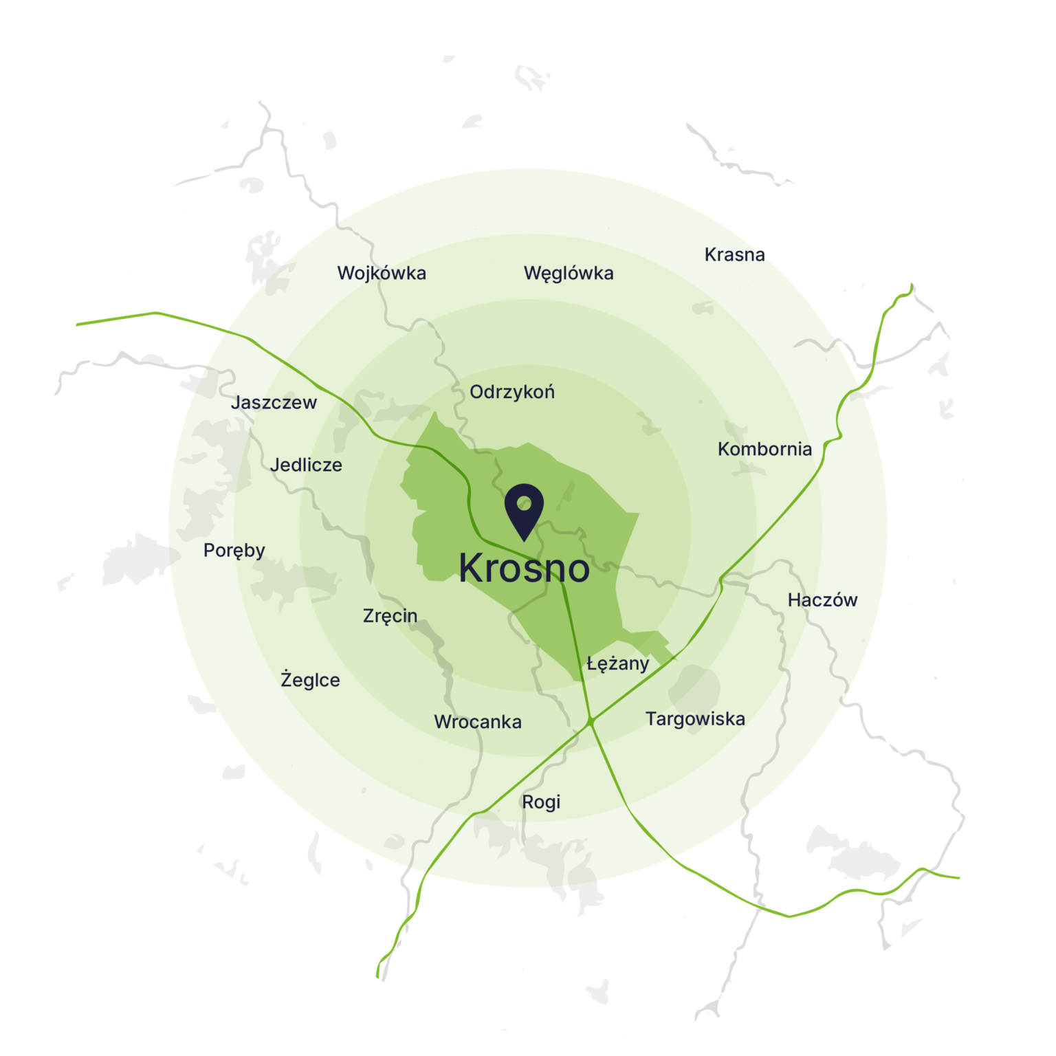 Obszar obsługi kontenerów – mapa, Krosno